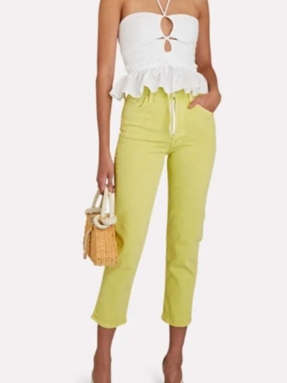 Mother Jeans The Insider Crop Step Fray Jeans Lime Green Size 29